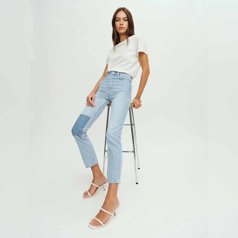 NWT Reformation Cynthia Patch High Rise Straight Jeans